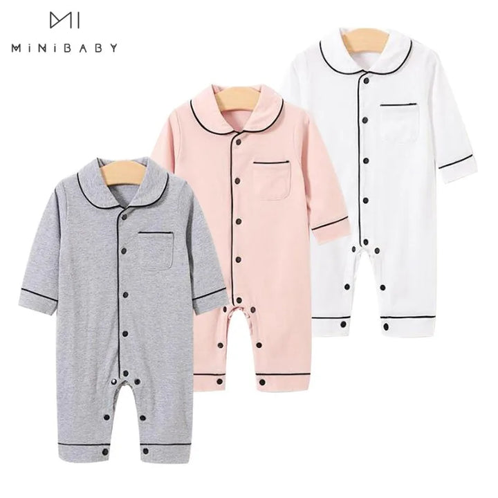 0-24M Newborn Jumpsuit Baby Clothes Spring Toddler Costume Boys Girls Solid long home wear Romper Pure Cotton Pajamas