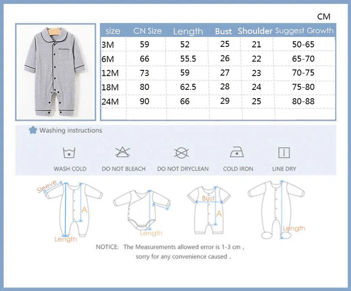 0-24M Newborn Jumpsuit Baby Clothes Spring Toddler Costume Boys Girls Solid long home wear Romper Pure Cotton Pajamas