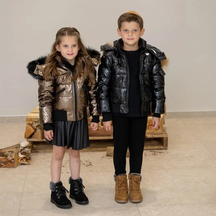 AS Winter kids Down Jackets bomber design coats with nature fur