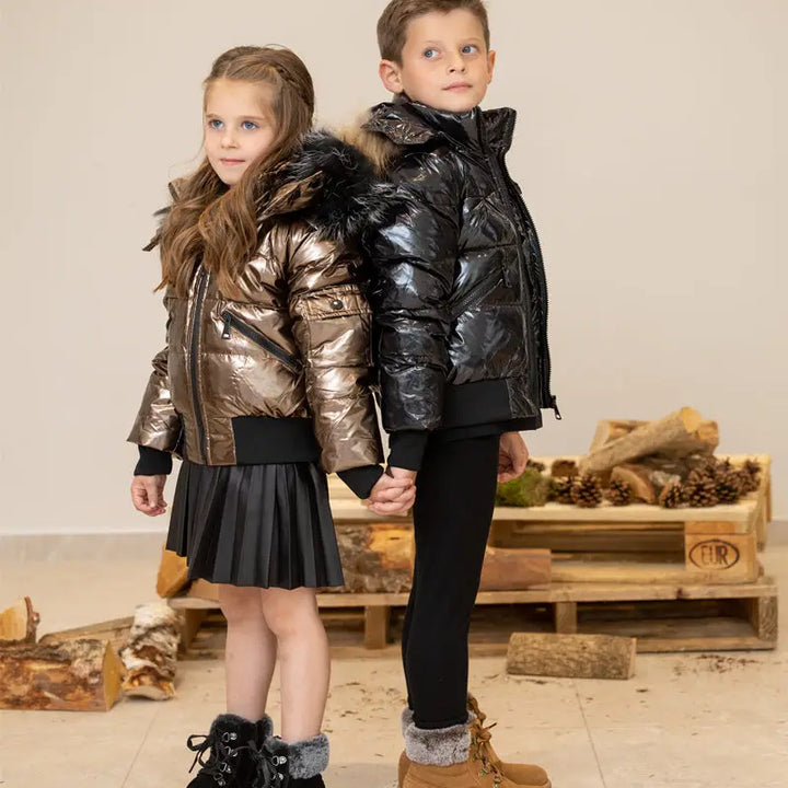 AS Winter kids Down Jackets bomber design coats with nature fur