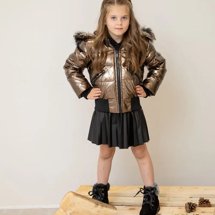 AS Winter kids Down Jackets bomber design coats with nature fur