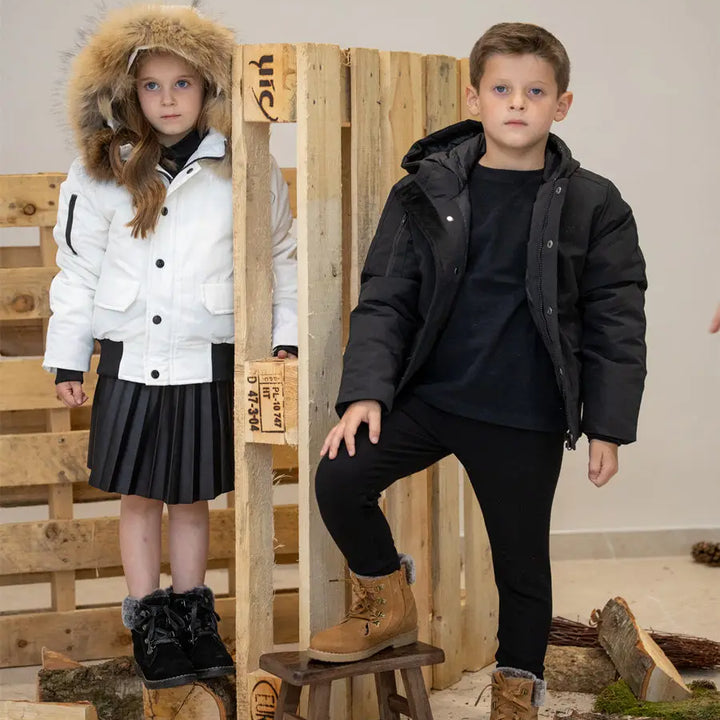 AS Fashion 2023 Matte bomber coats for kids filled down warm jacket with detachable nature fur