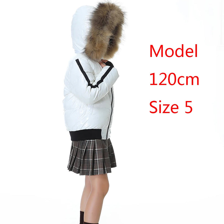 Fashion down jacket for boys girls 1-16Y , filling duck down coats nature fur glossy wind-resistant and water-repellent