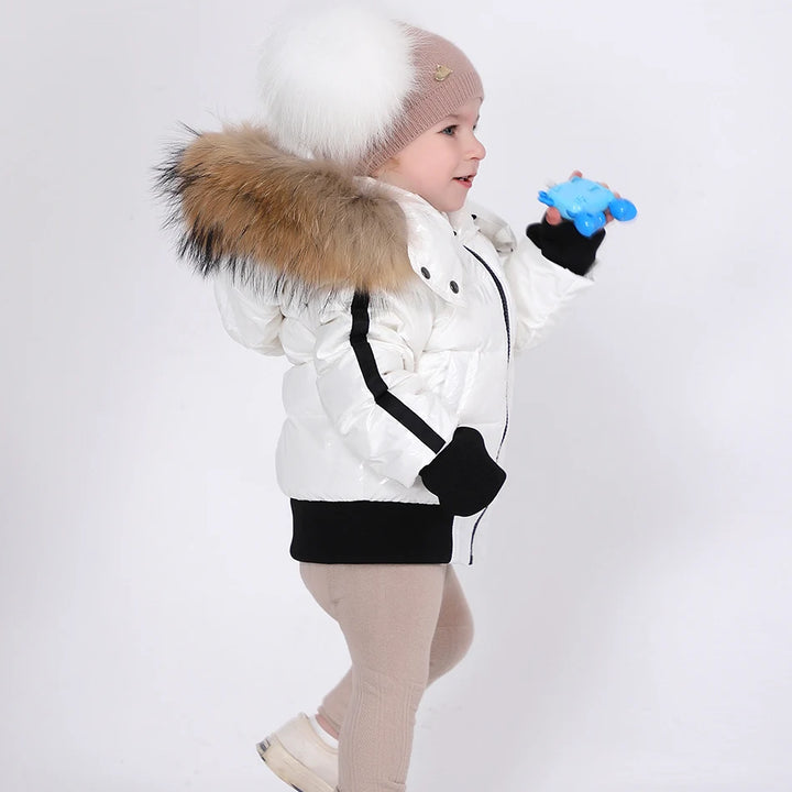 Fashion down jacket for boys girls 1-16Y , filling duck down coats nature fur glossy wind-resistant and water-repellent