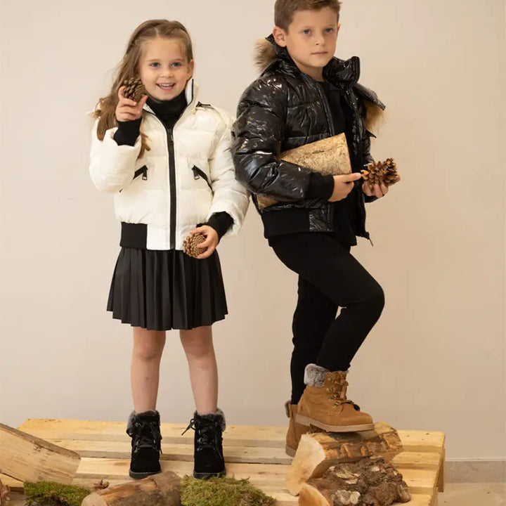 AS Winter kids Down Jackets bomber design coats with nature fur