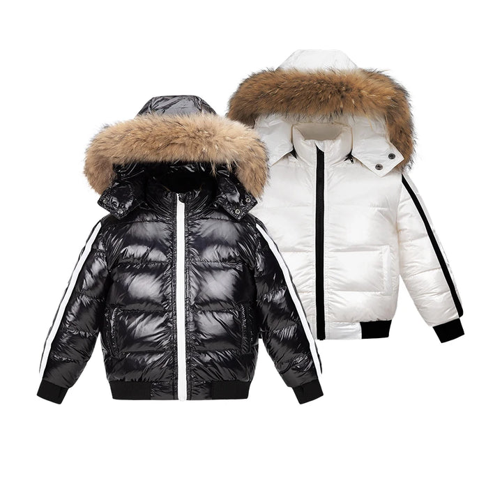 Fashion down jacket for boys girls 1-16Y , filling duck down coats nature fur glossy wind-resistant and water-repellent