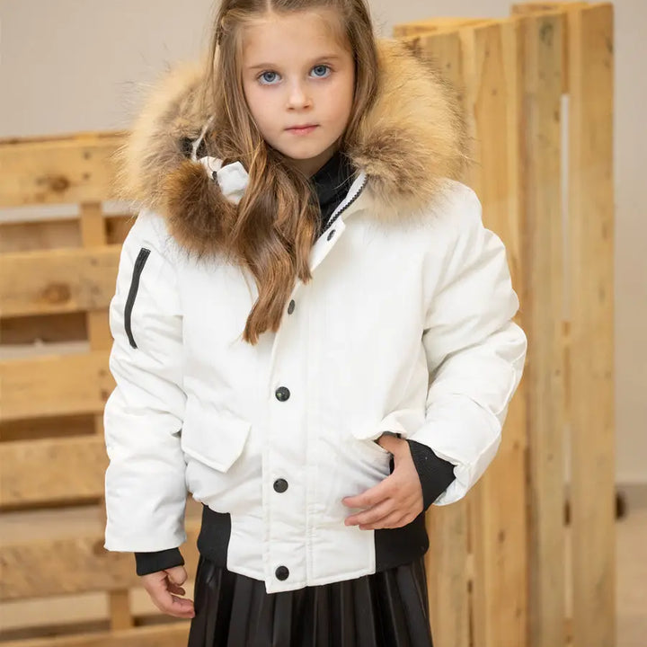 AS Fashion 2023 Matte bomber coats for kids filled down warm jacket with detachable nature fur